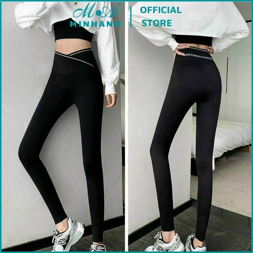 Quần legging cạp cao ghen bụng nâng mông-quần dài legging lưng thun cách điệu vải - Minhanh.official.store