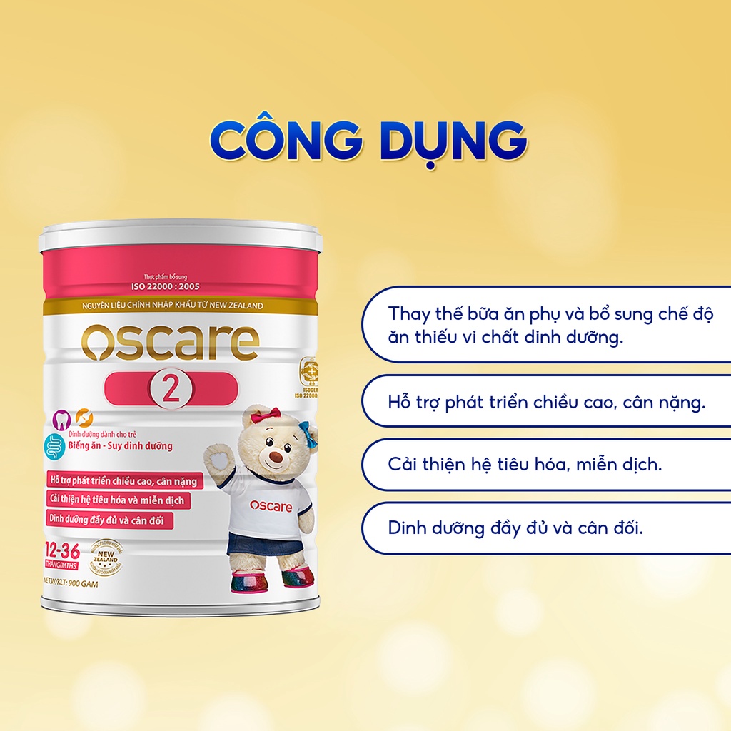 Sữa Bột OSCARE 2 Giúp Bé Ăn Ngon, Cải Thiện Tiêu Hóa, Phát Triển Chiều Cao, Cân Nặng 400g-900g/Hộp