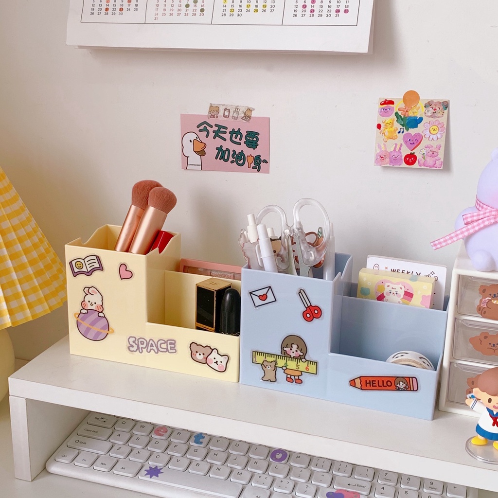 Hộp đựng bút - Ống đựng bút cắm bút đồ dùng bằng nhựa 3 ngăn chắc chắn