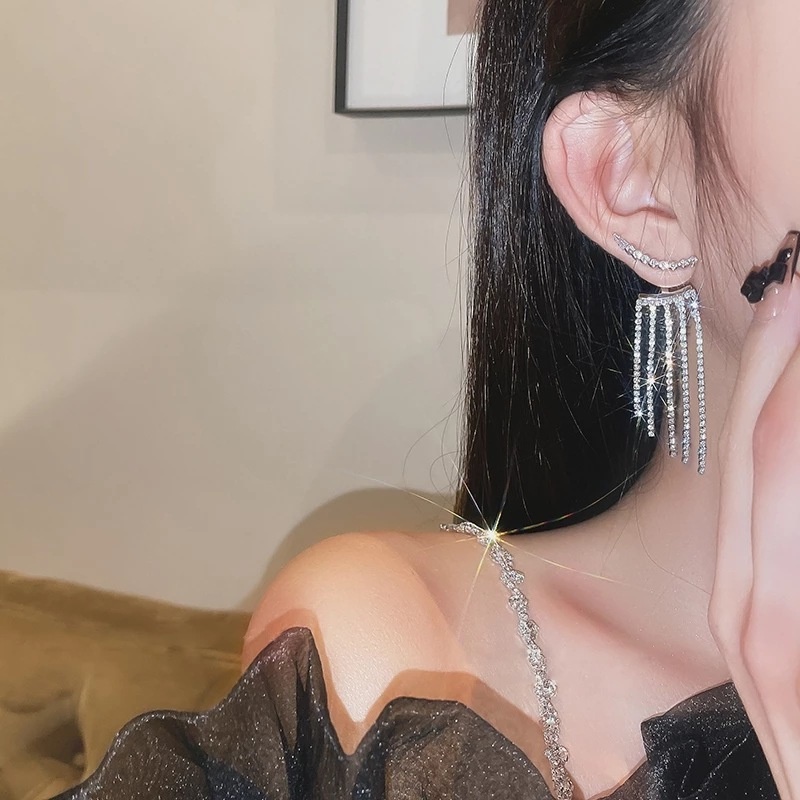 1 Đôi Bông Tai Dáng Dài Đính Đá Zircon Lấp Lánh Sang Trọng Thời Trang Cho Nữ