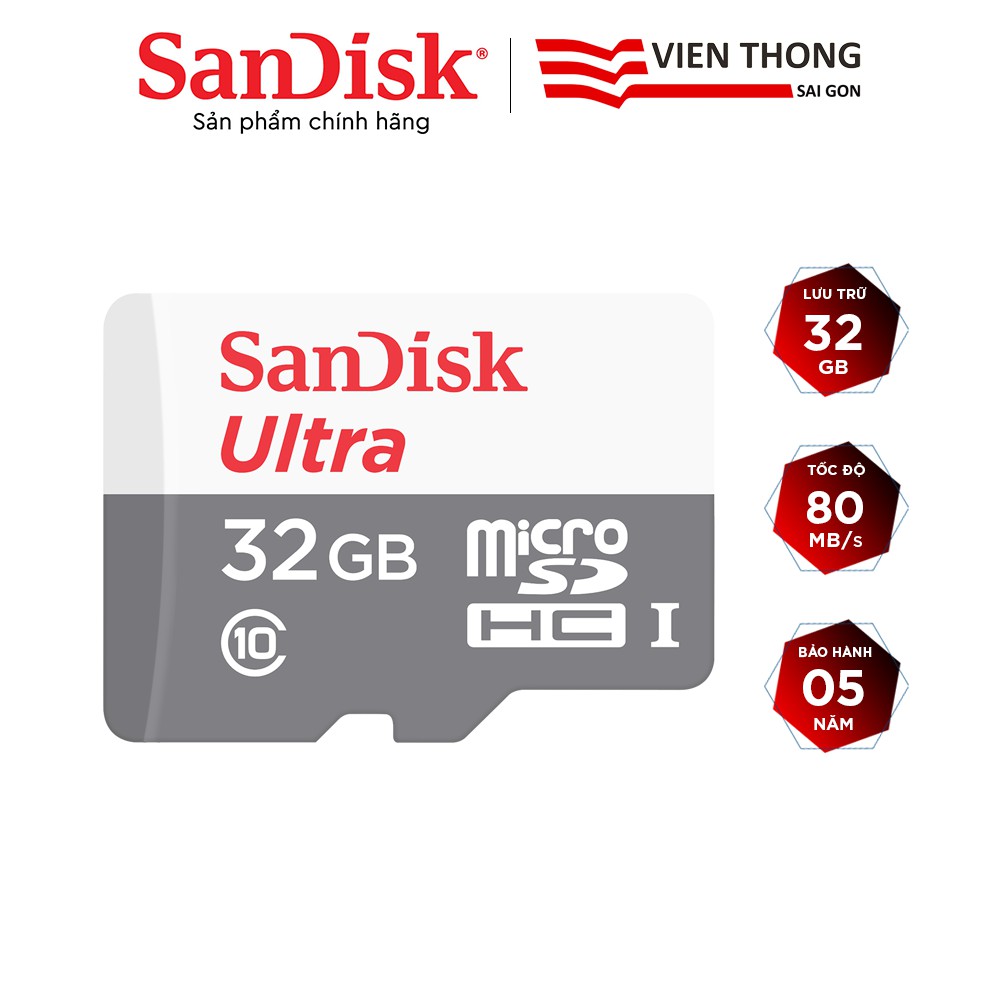 Thẻ nhớ microSDHC SanDisk Ultra 32GB 533x upto 100MB/s - Hãng phân phối chính thức