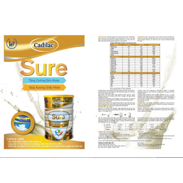 SỮA BỘT CADILAC SURE 900G (DINH DƯỠNG PHỤC HỒI VÀ GIÀU DƯỠNG CHẤT)