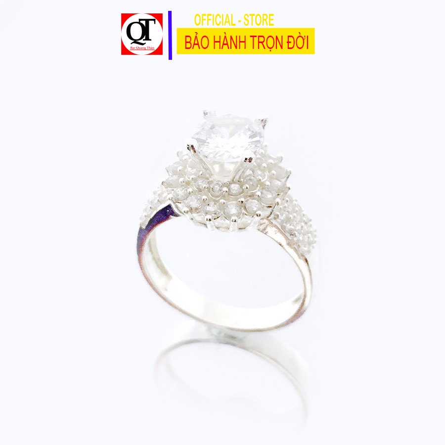 Nhẫn nữ Hàn Quốc chất liệu bạc thật ổ cao gắn đá màu trắng 6ly trang sức Bạc Quang Thản  - QTNU3