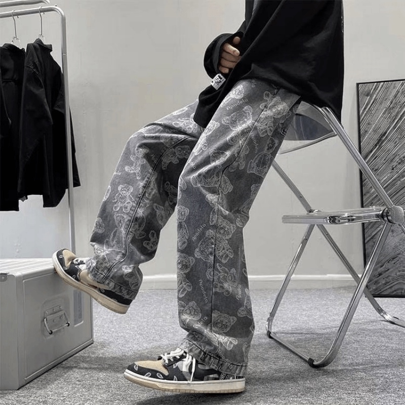 Quần Jean Dài Oversize Chống Mài Mòn Phong Cách Hip Hop Đường Phố Hàn Quốc Cá Tính Cho Nam Size S-3XL