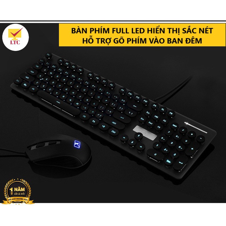 Bàn phím và chuột máy tính có đèn led sáng chữ siêu đẹp N518 phím giả cơ gõ siêu đã, thích hợp dùng văn phòng, chơi game