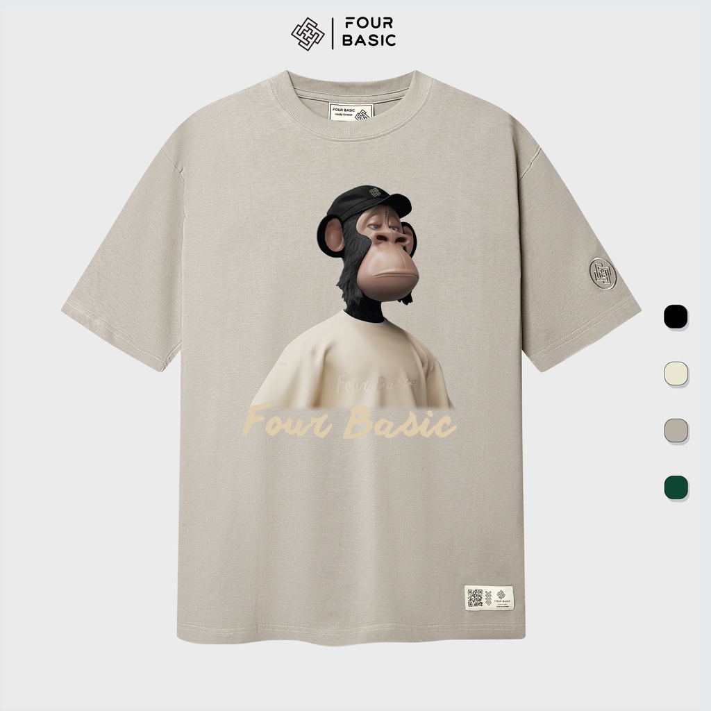 Áo thun tay lỡ Monkey fullbox Four Basic phông Unisex nam nữ cổ tròn thun cotton oversize form rộng T41