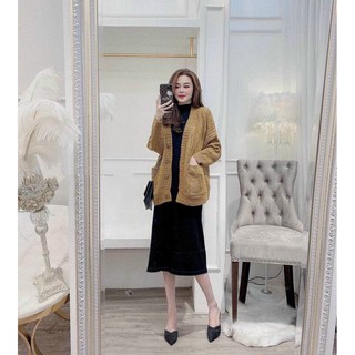 Áo cardigan thừng len pha lông dày dặn