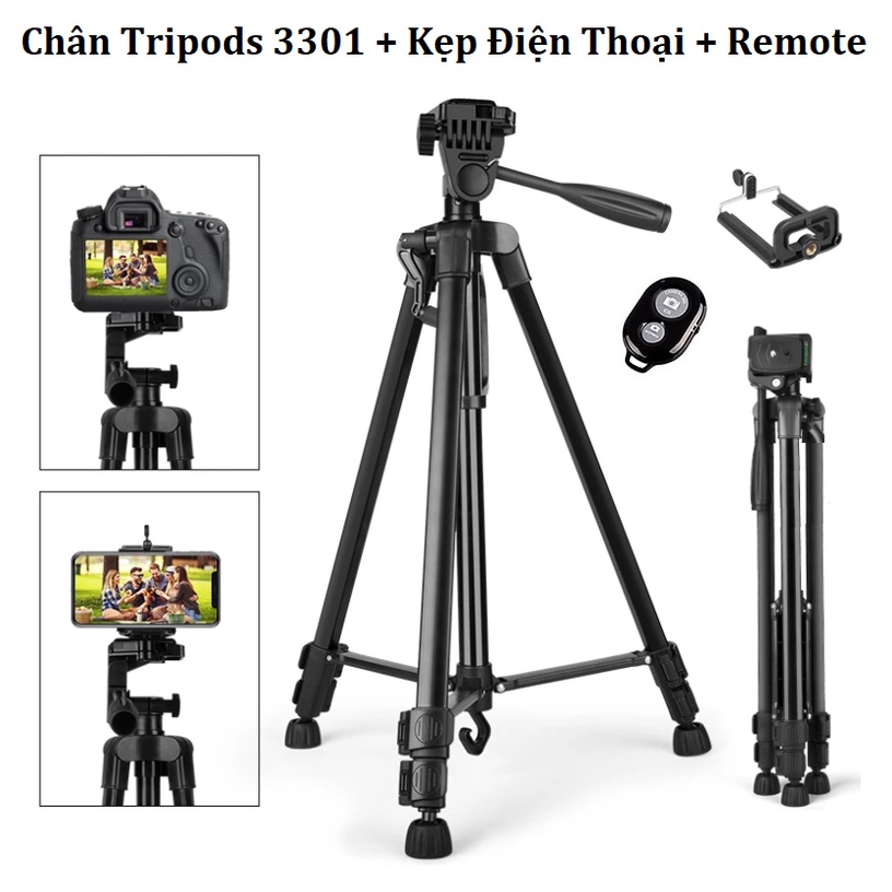 Chân Máy Ảnh Điện Thoại - Tặng Remote Điều Khiển Từ Xa - Tripod 3301 - Giá Đỡ Điện Thoại Chụp Ảnh - Quay Video - Tiktok