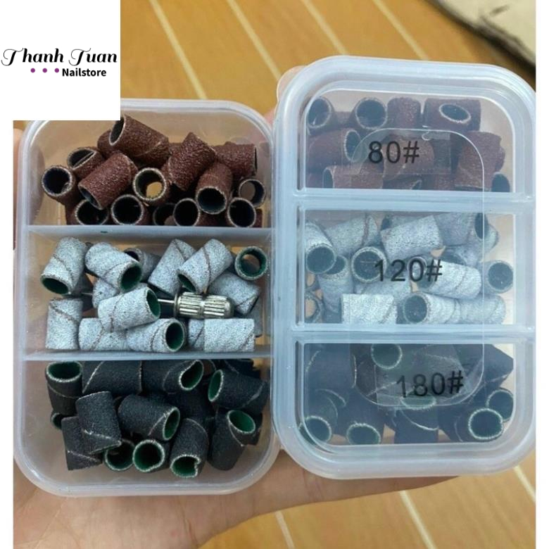 Nhám hộp 60 chiếc 3 kích cỡ khác nhau chuyên dụng cho máy mài móng nail(tặng đầu gài nhám) - Phụ kiện đồ nail