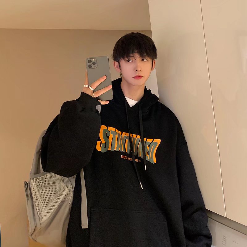 Áo hoodie dáng rộng tay dài cổ tròn in chữ thời trang mùa thu phong cách Hàn Quốc 2022