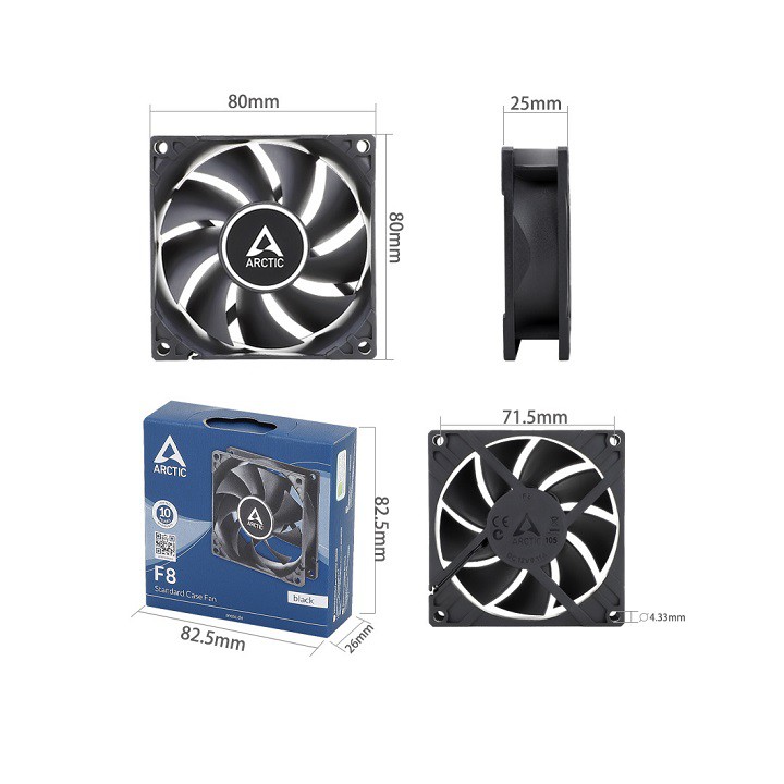 Quạt Fan case 8cm Arctic F8 PWM (Trắng/Đen) - Sản phẩm cao cấp, độ ồn thấp, quạt 8cm nhỏ gọn