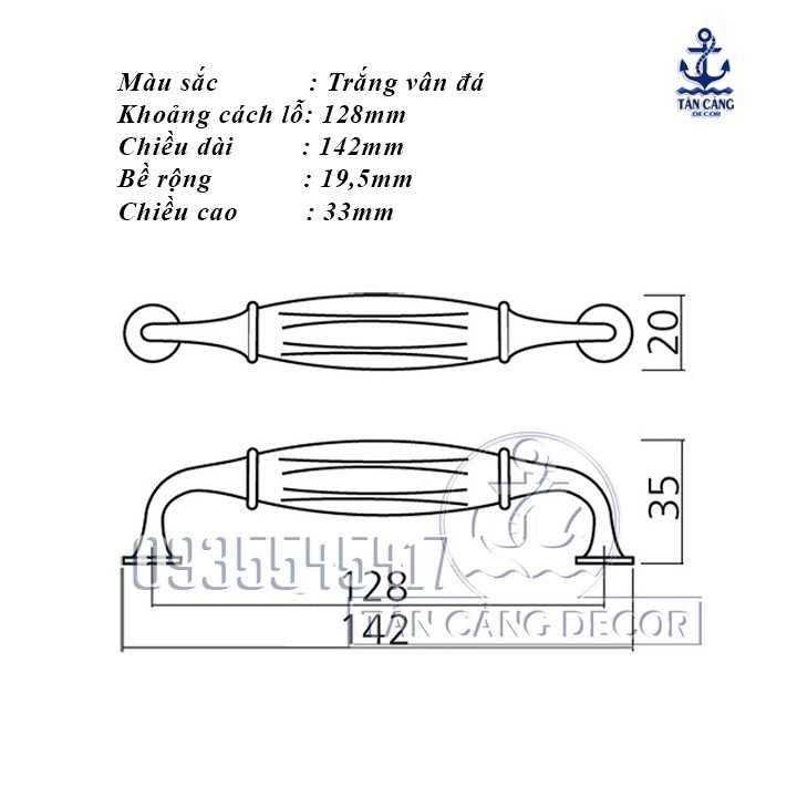 Tay Nắm Sứ Cổ Điển 36 - KT : 14.2cm (cái)