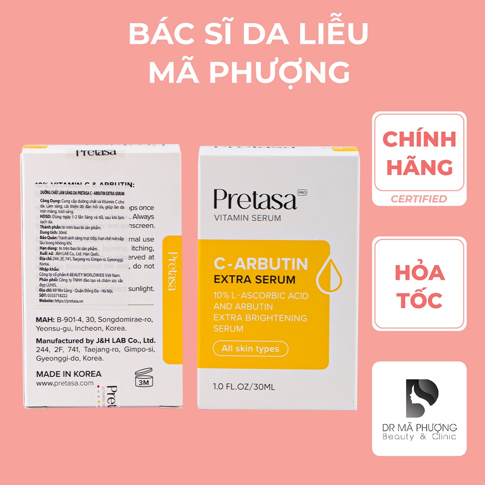 Serum Sáng da mờ thâm Pretasa vitamin C Arbutin VÀNG - Hàng Chính Hãng - Dược Mỹ Phẩm Bác Sĩ Mã Phượng