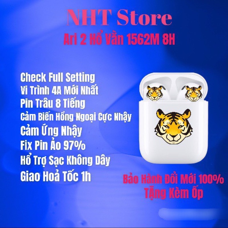 Tai Nghe Bluetooth TWS Ari2 Hổ Vằn 1562M , Míc Đàm ENC , Pin 8 Tiếng , Bản Mới 2022.