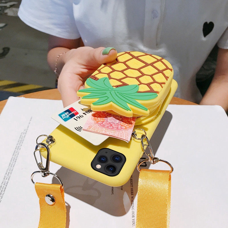 Ốp điện thoại mềm có dạng ví hình dâu / dứa / bơ iPhone 11 pro xr xs x max 6 6s 7 8 plus