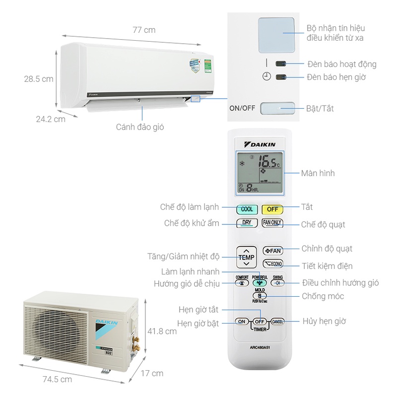 Điều hòa Daikin 1 chiều Inverter R32 Tiêu chuẩn FTKB35WAVMV/RKB35WAVMV