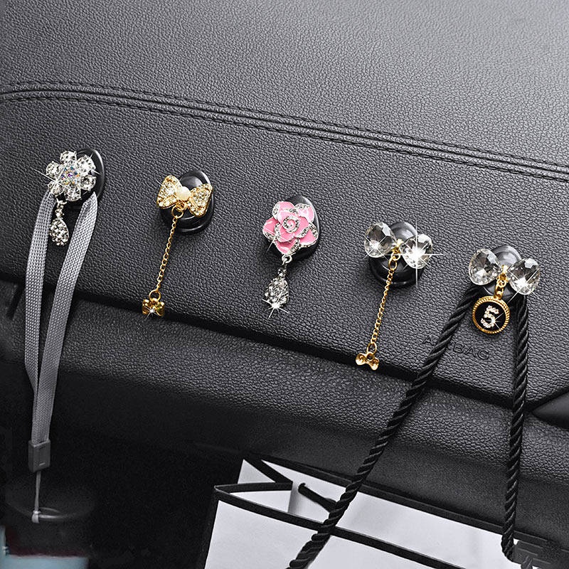 Car Small Hook Creative Diamond Crystal Car Interior Decoration Front Row Adhesive Hook Multifunctional Storage Universal fceU