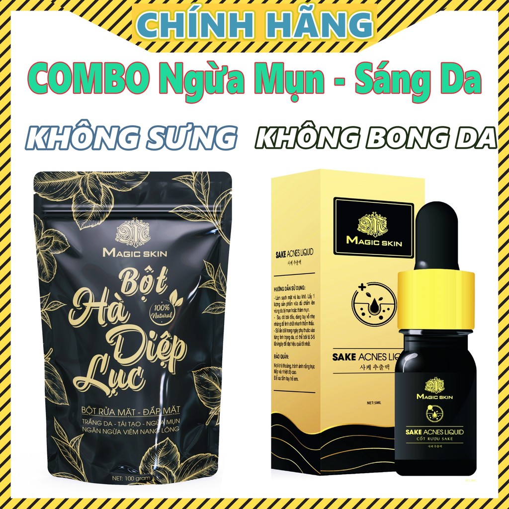 Sạch Mụn Sáng Da với bộ COMBO Ngừa Mụn Acnes Sake và Hà Diệp Lục Magic Skin [CHÍNH HÃNG]