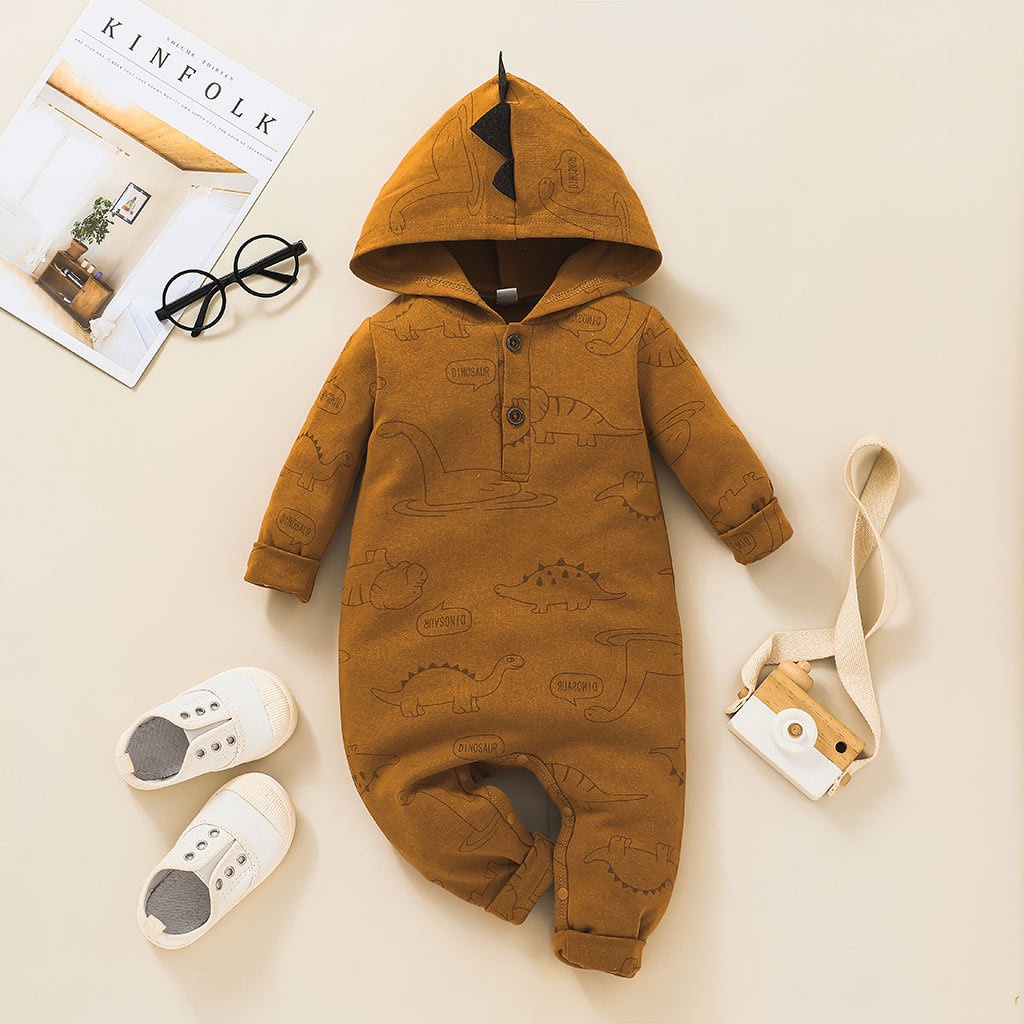 Body Tay Dài In Hình Khủng Long Hoạt Hình Cho Bé Trai Sơ Sinh 0-24 Tháng,Bodysuit Liền Thân Áo Liền Quần Cho Bé trẻ em