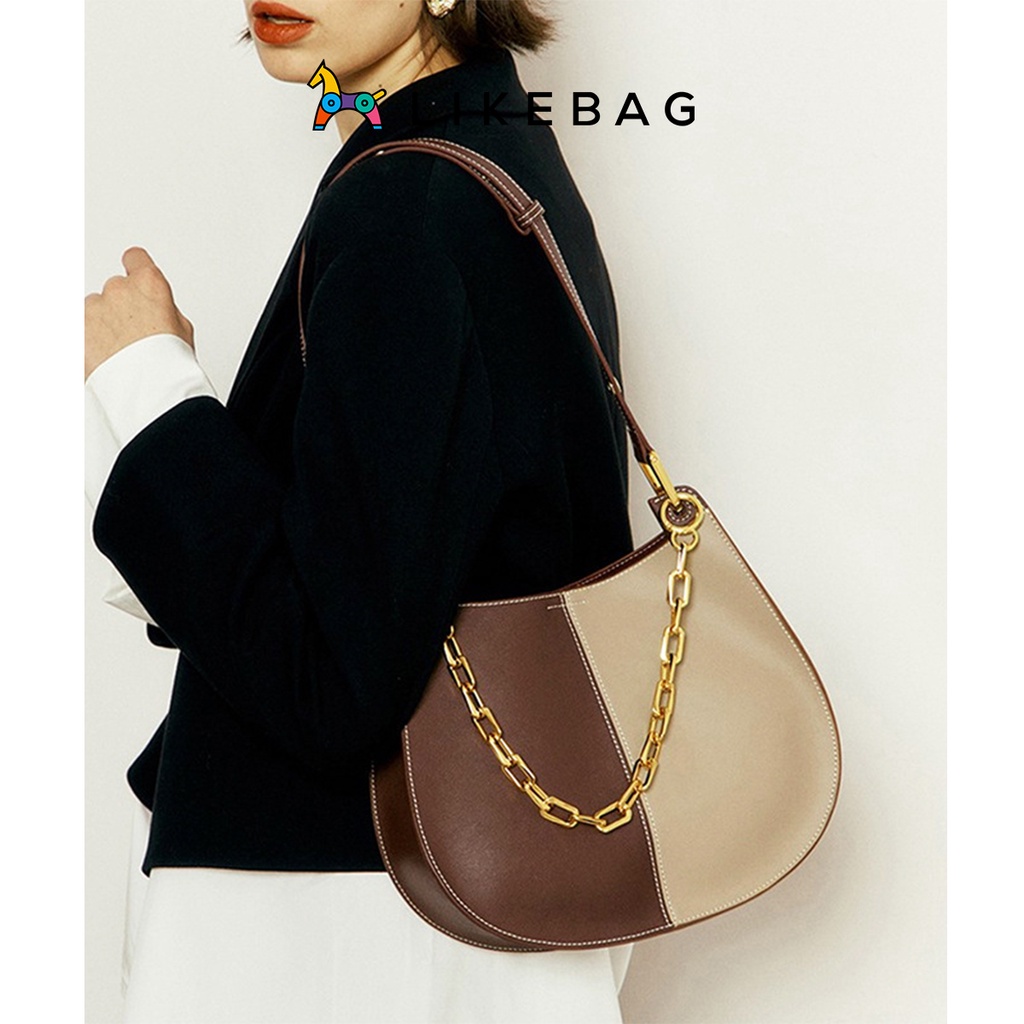 Túi đeo vai, kẹp nách nữ LIKEBAG hai màu, quai da phối xích sang trọng 222XK6990 - LIBAGI