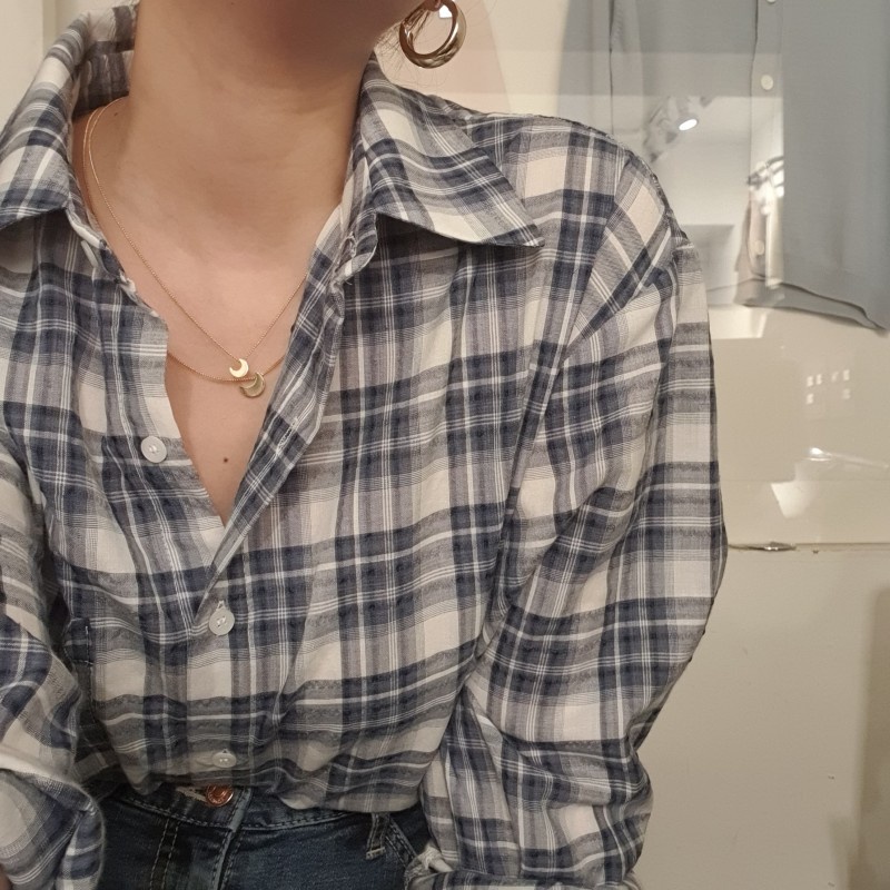 Áo sơ mi dài tay dáng rộng họa tiết kẻ sọc thời trang 46226