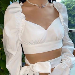 (SẴN S) Áo Croptop Hở Lưng Buộc Nơ Eo (ODER + KÈM ẢNH THẬT)