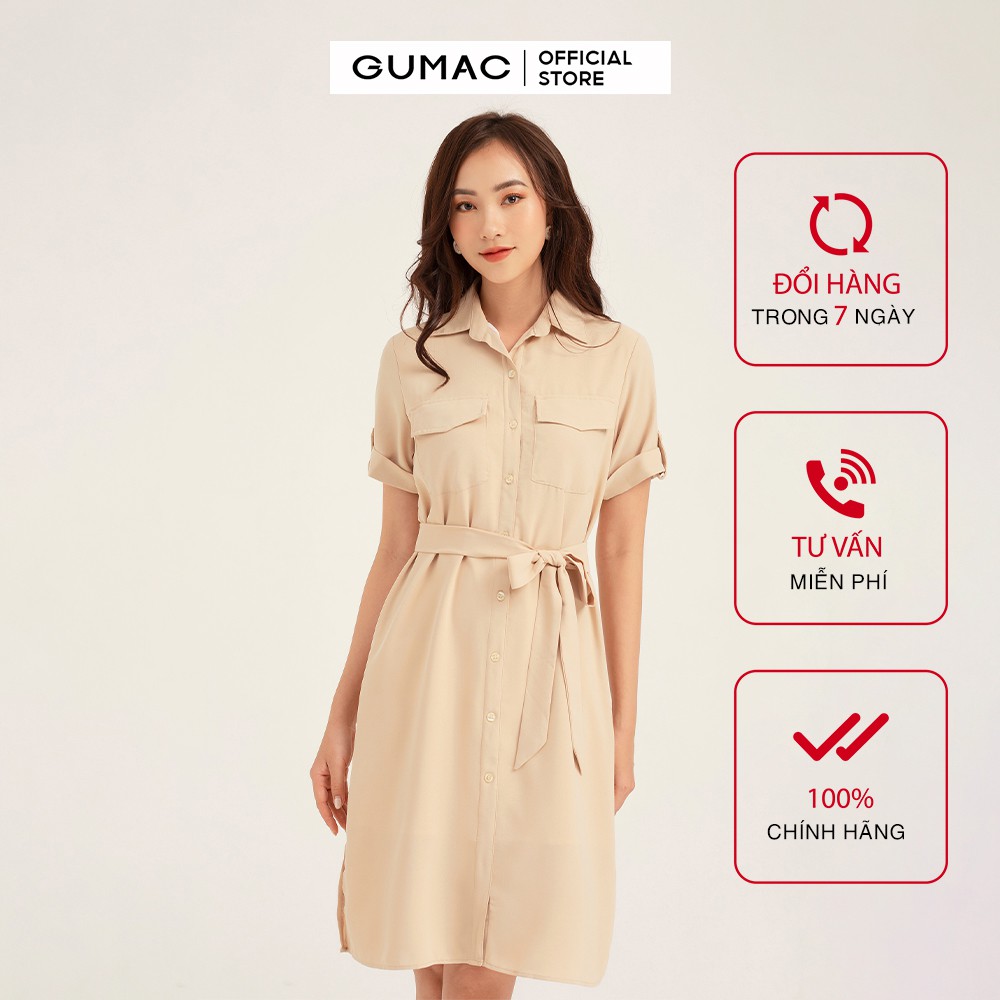 Đầm suông nữ GUMAC form sơ mi 2 túi, thiết kế thoải mái đủ size DB176 | BigBuy360 - bigbuy360.vn