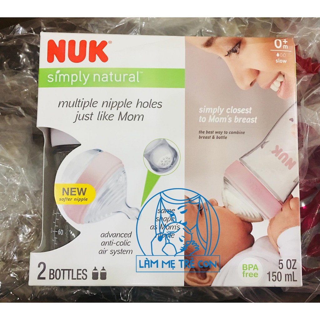 Combo 2 Bình sữa NUK Simply Natural 150ml Núm Silicone