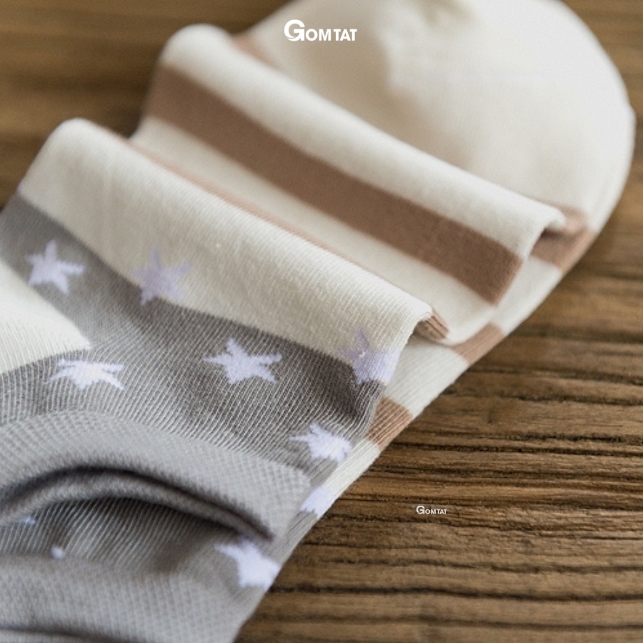 Set 5 đôi vớ cổ thấp nữ họa tiết ngôi sao, tất cổ thấp nữ chất liệu cotton hút ẩm thoáng khí khử mùi chân -CB002