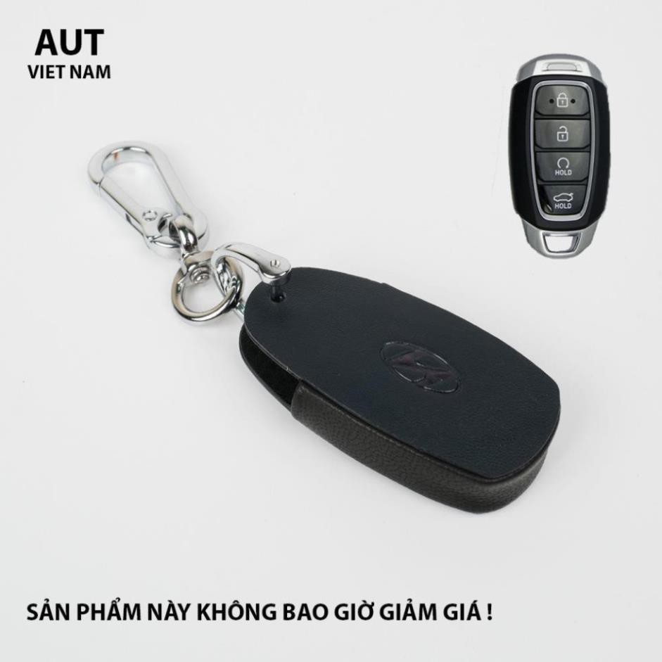 Bao da chìa khóa Smartkey con thoi Hyundai 4 nút handmade da bò thật cao cấp