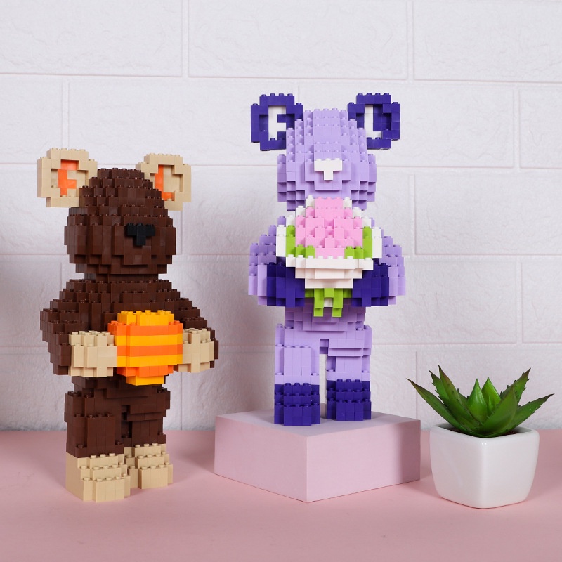 Bộ Đồ Chơi Lắp Ráp Hình Vuông Họa Tiết Hoa / Gấu Độc Đáo Làm Quà Tặng Giáng Sinh / Valentine Cho Bé