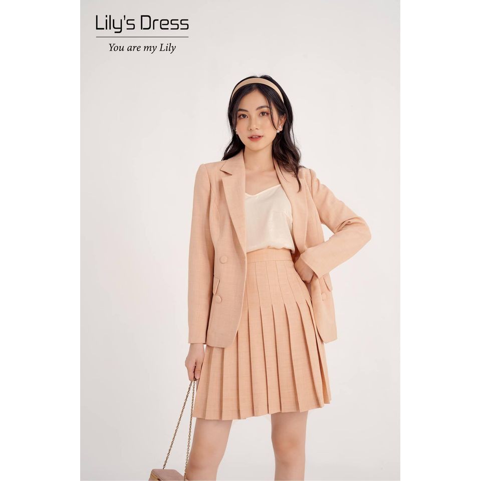Set Blazer Hồng Cam 4 cúc dáng ngắn + Chân váy xếp li by Lilie | BigBuy360 - bigbuy360.vn