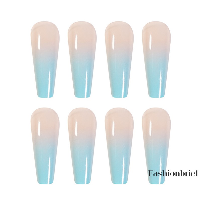 Set 24 móng tay giả loại dài màu xanh dương gradient xinh xắn