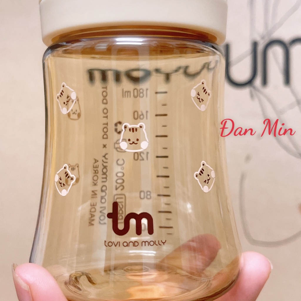 Bình thỏ Sóc Tovi Moly Hàn Quốc, bình sữa Dot to Dot họa tiết thỏ Sóc nắp be vani 180ml 280ml