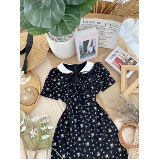 Đầm hoa phối cổ trắng cutout ngực