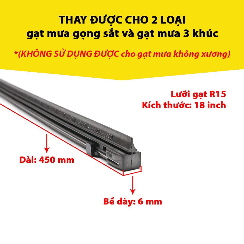 Combo hộp 2 Lưỡi gạt mưa loại A VIAIR R15 (18 inch/450 mm) - Nhập Khẩu Chính Hãng