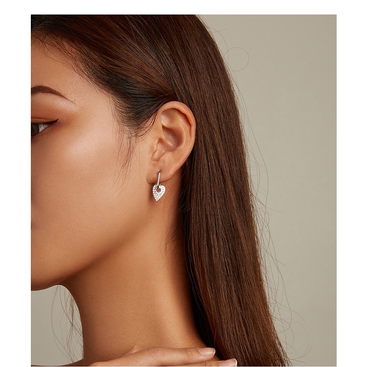 Bông tai BAMOER BSE569 làm bằng bạc 925 kiểu vuông gắn trái tim thời trang