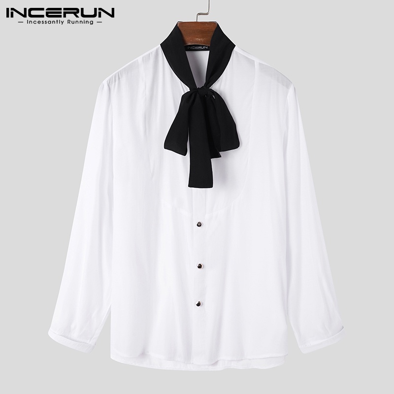 Áo sơ mi INCERUN tay dài cài khuy màu trắng thời trang cho nam