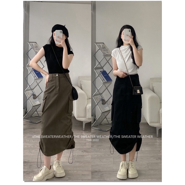Chân váy thô nắp túi dây rút bên the.sweaterweather TSW (ảnh thật)