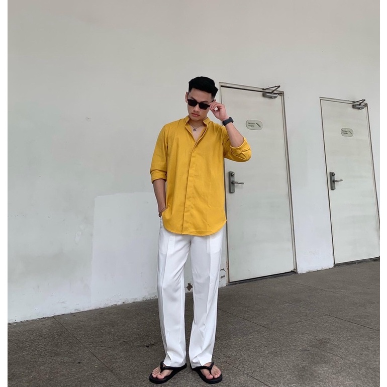 ÁO SƠ MI TAY DÀI LINEN CỔ TRỤ