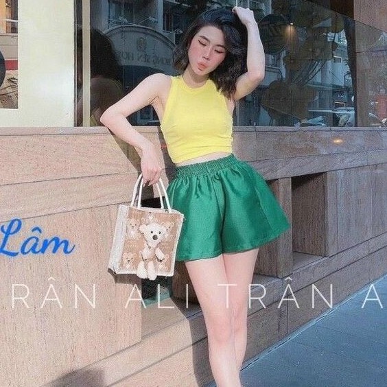 Quần shorts phồng ống rộng cạp chun nhiều màu sắc