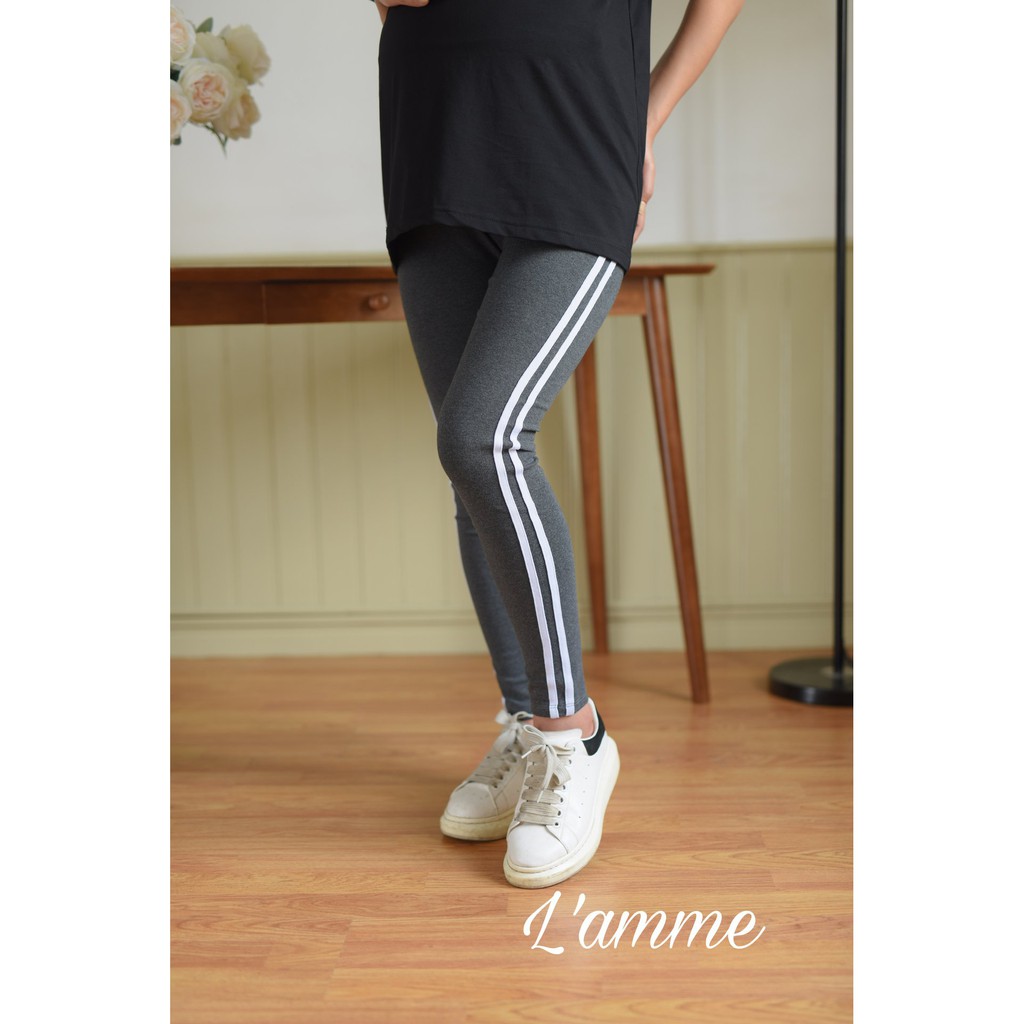 Quần Legging Bầu thu đông kẻ sọc chất cotton giữ ấm ,dáng thể thao và cá tính thiết kế bởi LAMME