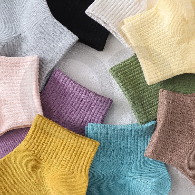 Tất Vớ Cổ Ngắn Nữ Trơn Nhiều Màu Đẹp Vải Cotton Unisex Hàn Quốc H13
