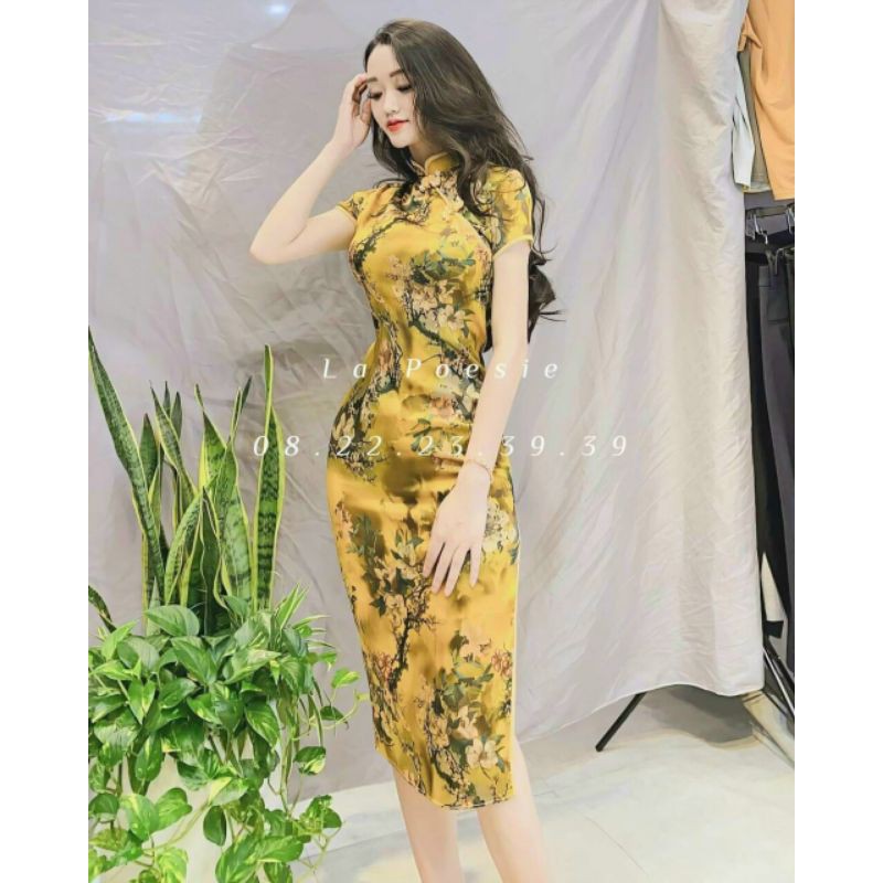 het Đầm body xẻ tà họa tiết hoa cổ tàu dễ thương