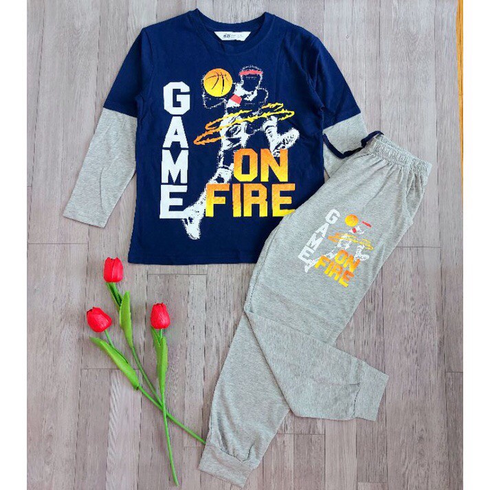 Bộ Dài Tay Thu Đông HM Bé Trai Size Đại Cotton Xuất Dư sz 24 - 58kg