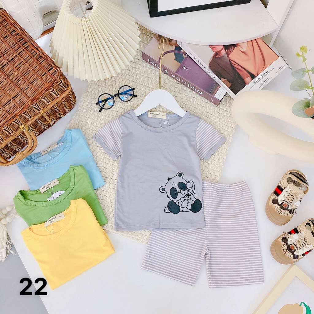 Bộ cọc tay quần sọc nhuyễn, thun lạnh minky mom,cho bé trai, gái từ 7kg đến 30kg M 22