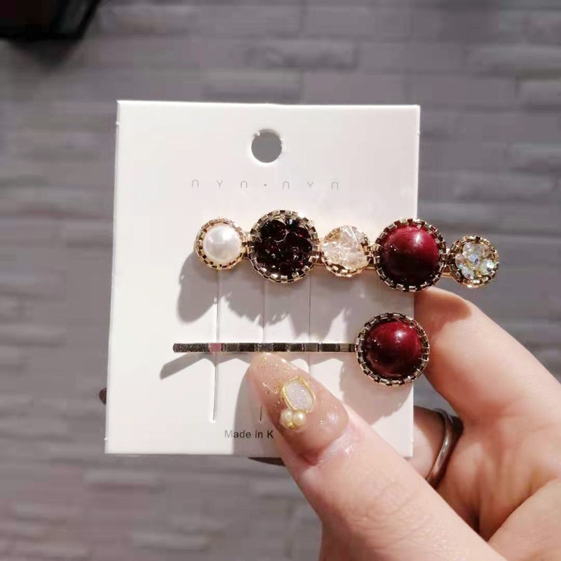 Set 2 kẹp tóc đính đá đơn giản kiểu dáng Hàn Quốc B016