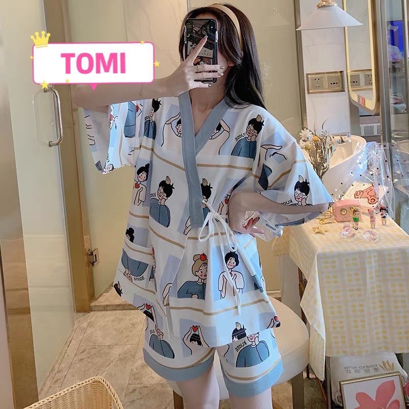 Bộ yukata ngắn tay buộc dây hình cặp đôi dễ thương, bộ ngủ kimono - TOMI BOUTIQUE | BigBuy360 - bigbuy360.vn