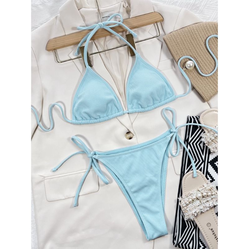 Lakie_bikini: Bikini Tam Giác Basic Khoét Hông Cạp Cao Nâu Tây