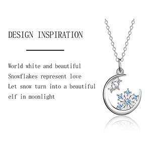 Dây chuyền bạc 925 hình mặt trăng và bông tuyết kèm hộp đựng dùng làm quà tặng